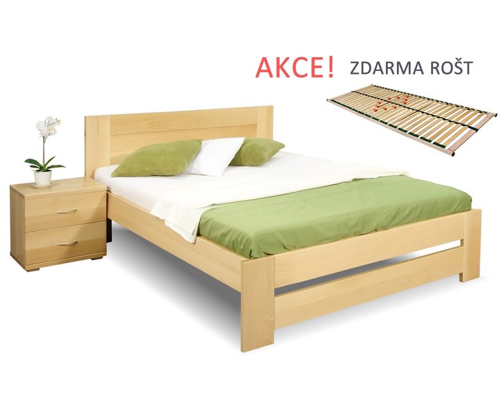 Drevená posteľ s roštom Jirka, 120x200, 140x200, masív buk Drevená posteľ s roštom Jirka, 120x200, 140x200, masív buk