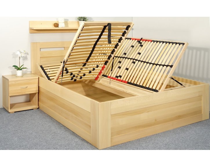 Vysoká posteľ s úložným priestorom Floria, 160x200, 180x200, masív buk