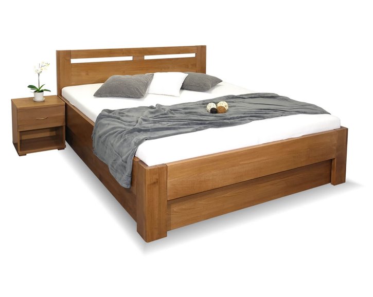 Zvýšená posteľ dvojlôžko s úložným priestorom HERKULES, masív buk