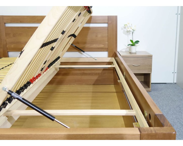 Zvýšená posteľ dvojlôžko s úložným priestorom HERKULES, masív buk