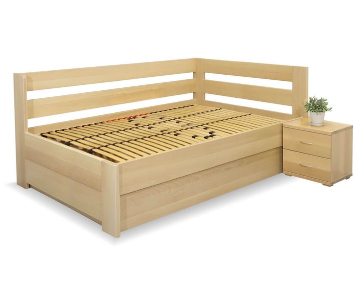 Posteľ s úložným priestorom Valentin-Pravá, 120x200 cm, masív buk Posteľ s úložným priestorom Valentin-Pravá, 120x200 cm, masív buk