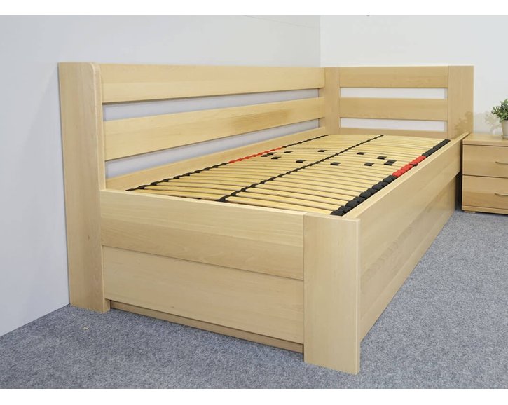 Posteľ s úložným priestorom Valentin-Pravá, 120x200 cm, masív buk Posteľ s úložným priestorom Valentin-Pravá, 120x200 cm, masív buk