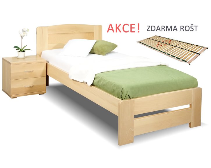 Posteľ s roštom Justina, 90x210cm, masív buk Posteľ s roštom Justina, 90x210cm, masív buk