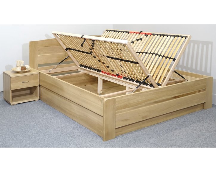 Posteľ dvojlôžko s úložným priestorom Justina, masív dub