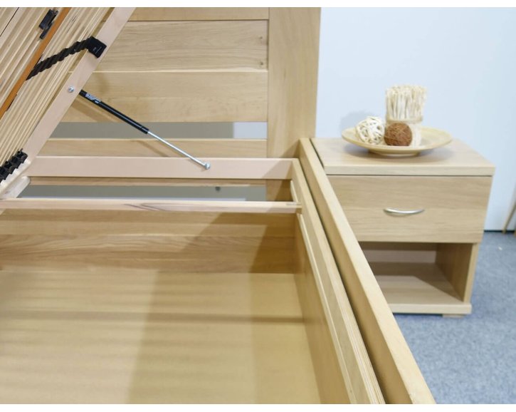 Posteľ jednolôžko s úložným priestorom Justina, masív dub, 120x200