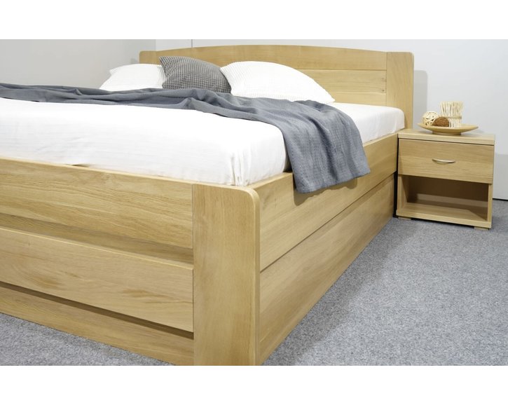 Posteľ jednolôžko s úložným priestorom Justina, masív dub, 120x200