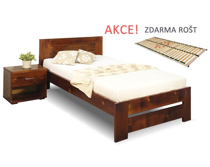 Jednolôžková posteľ s roštom Jirka, 80x200, 90x200, masív smrek Jednolôžková posteľ s roštom Jirka, 80x200, 90x200, masív smrek