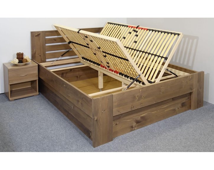Zvýšená posteľ s úložným priestorom ROSA, masív smrek, 140x200
