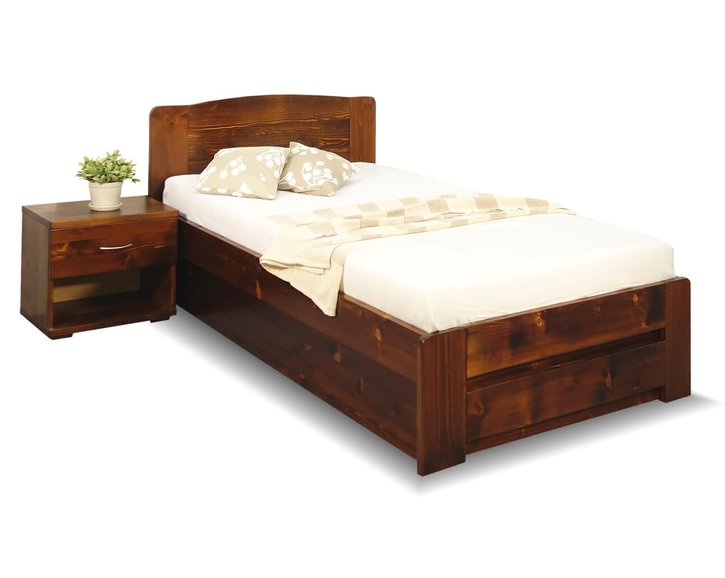 Posteľ z masívu s úložným priestorom Justina, 90x200, masív smrek