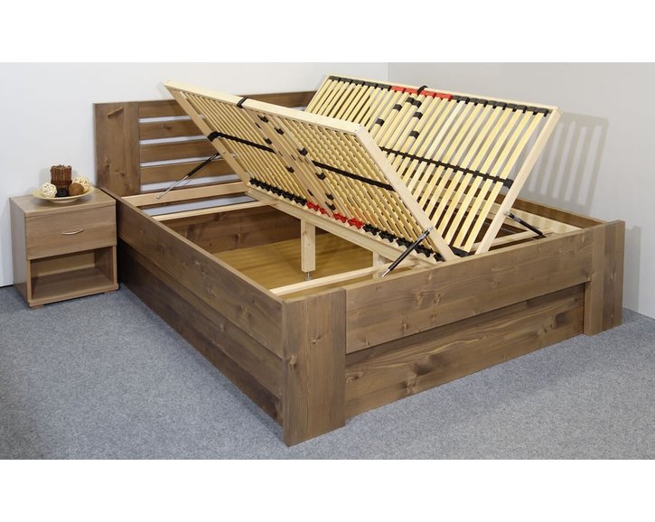 Zvýšená posteľ dvojlôžko s úložným priestorom ROSA, masív smrek Zvýšená posteľ dvojlôžko s úložným priestorom ROSA, masív smrek