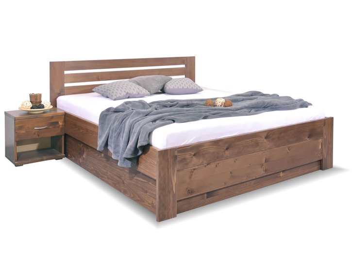 Zvýšená posteľ dvojlôžko s úložným priestorom RITA, masív smrek