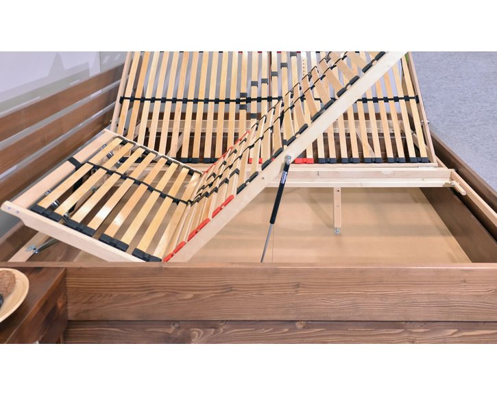 Zvýšená posteľ dvojlôžko s úložným priestorom RITA, masív smrek