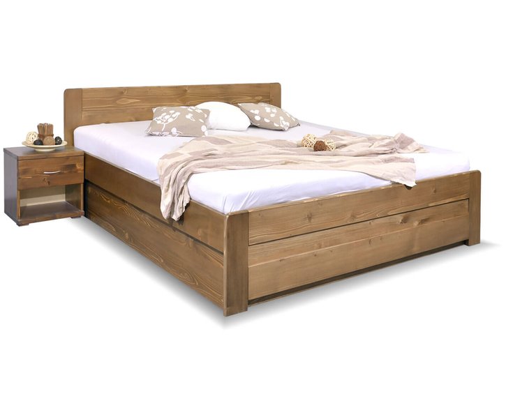 Posteľ dvojlôžko s úložným priestorom MARK, masív smrek