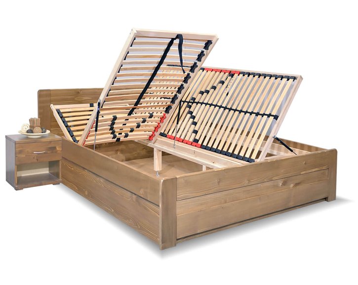 Posteľ dvojlôžko s úložným priestorom MARK, masív smrek