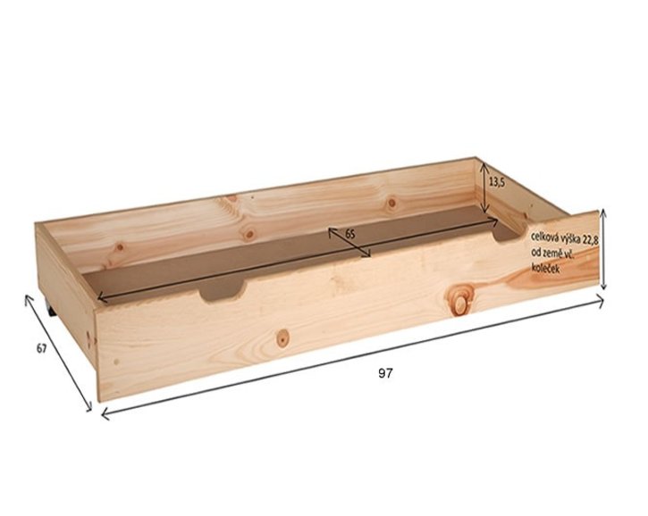 Úložný priestor na kolieskach 1/2, masív borovica Úložný priestor na kolieskach 1/2, masív borovica