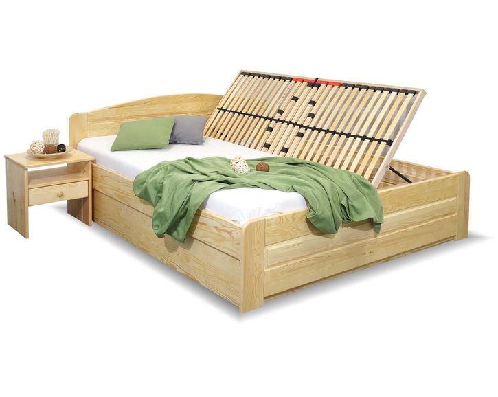 Posteľ dvojlôžko s úložným priestorom LADA, masív borovica