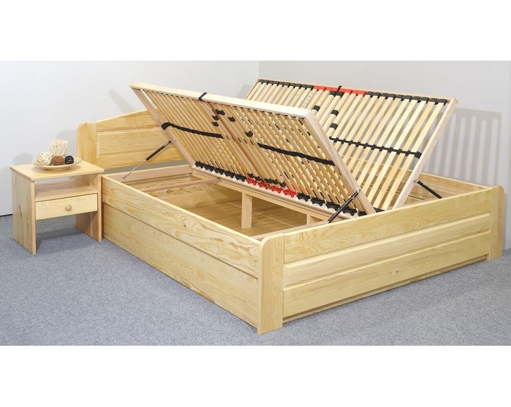 Drevená posteľ LADA, s úložným priestorom, masív borovica