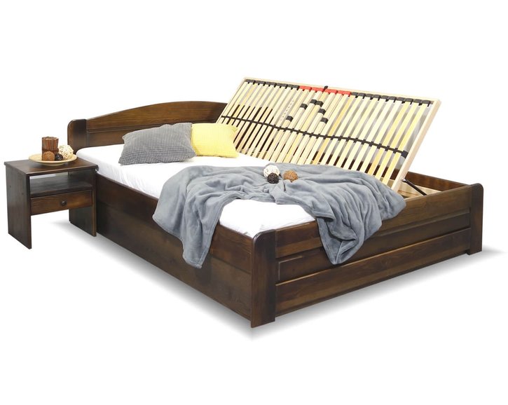 Posteľ dvojlôžko s úložným priestorom LADA, masív borovica, morený orech Posteľ dvojlôžko s úložným priestorom LADA, masív borovica, morený orech