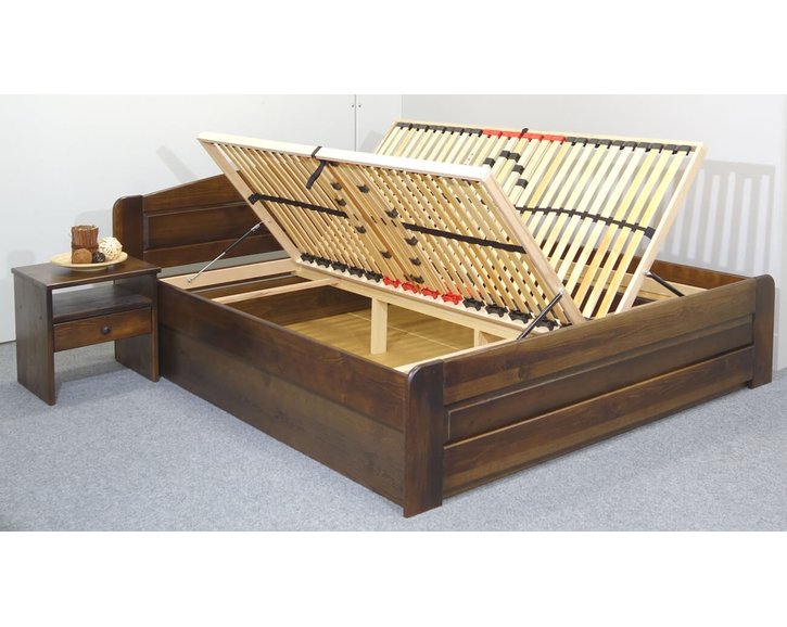 Drevená posteľ LADA, s úložným priestorom, masív borovica, morený orech Drevená posteľ LADA, s úložným priestorom, masív borovica, morený orech