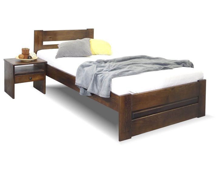 Posteľ jednolôžko Hanka, 90x200cm, masív borovica, morený orech