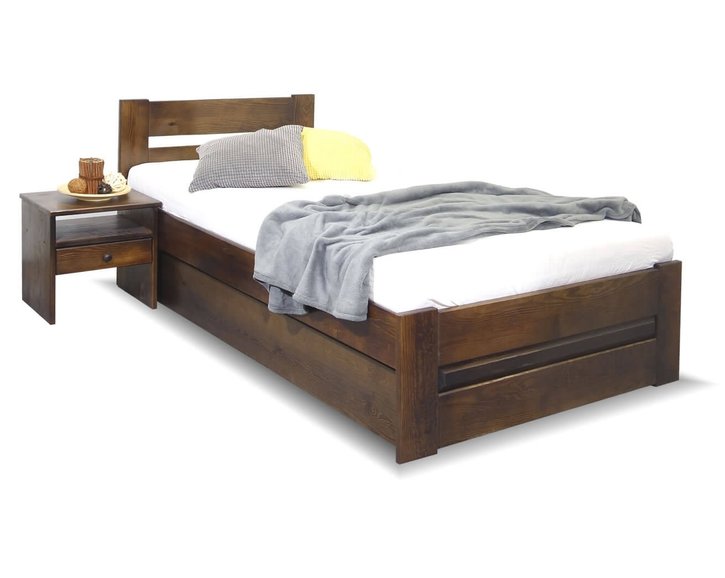 Posteľ jednolôžko s úložným priestorom Hanka, 90x200cm, masív borovica, morený orech Posteľ jednolôžko s úložným priestorom Hanka, 90x200cm, masív borovica, morený orech