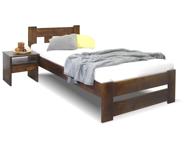 Posteľ jednolôžko Barča, 90x200cm, masív borovica, morený orech Posteľ jednolôžko Barča, 90x200cm, masív borovica, morený orech