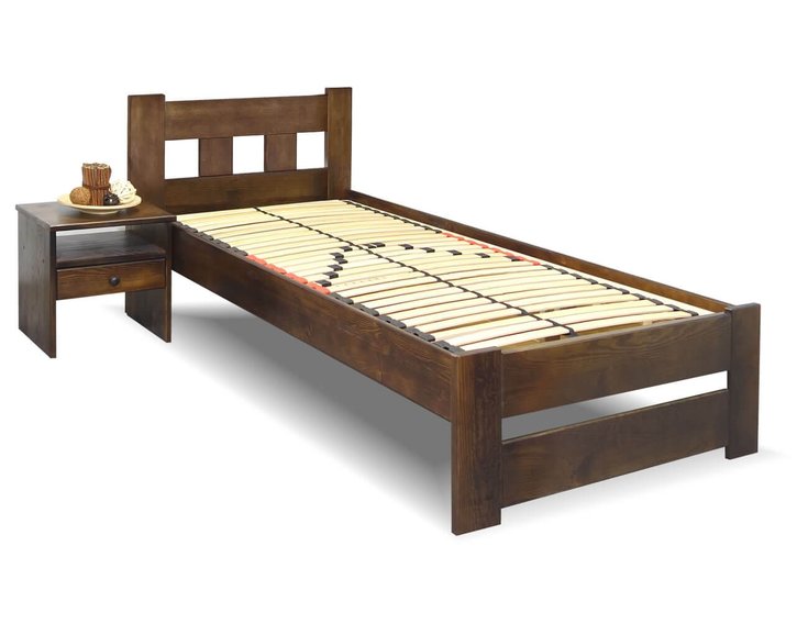 Drevená posteľ jednolôžko Barča, masív borovica, morený orech Drevená posteľ jednolôžko Barča, masív borovica, morený orech