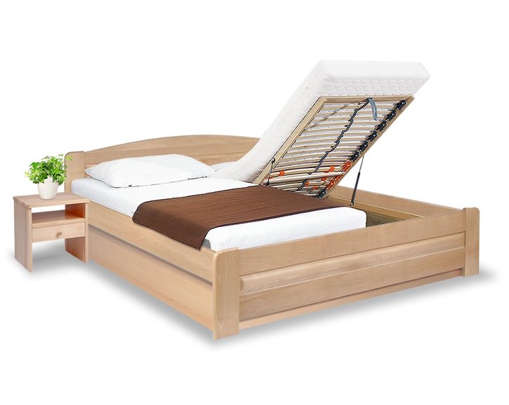 Posteľ dvojlôžko s úložným priestorom LADA, výklop, masív buk Posteľ dvojlôžko s úložným priestorom LADA, výklop, masív buk