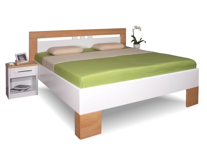 Posteľ z masivu - dvojlôžko VAREZZA 1, masiv buk - morená biela-prírodný buk