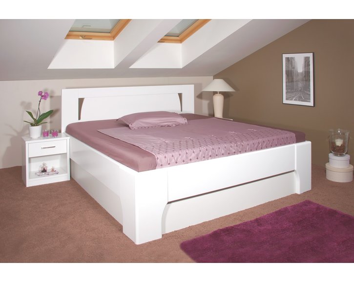 Manželská posteľ s úložným priestorom OLYMPIA 1, masív buk - lak biela