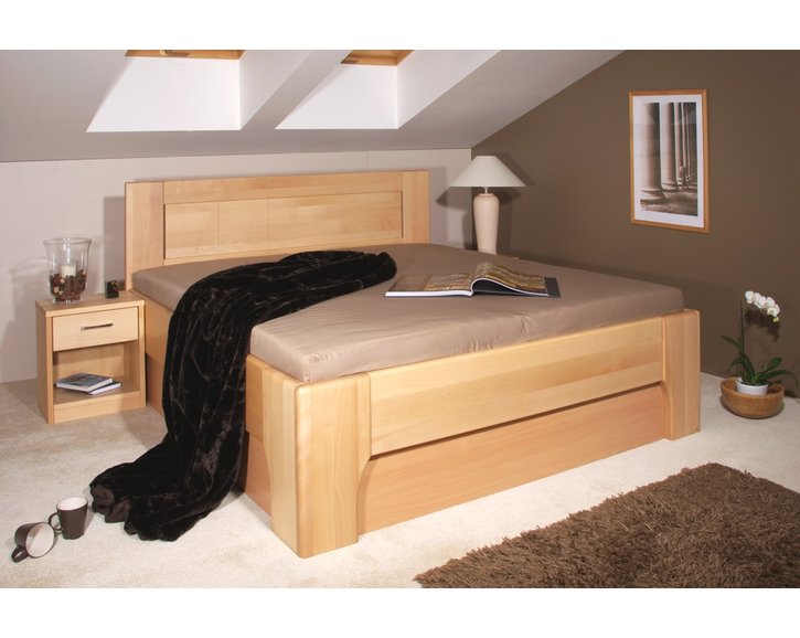 Manželská posteľ s úložným priestorom OLYMPIA 2, masív buk
