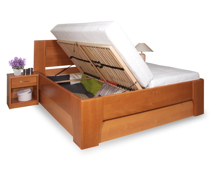 Manželská posteľ s úložným priestorom OLYMPIA 3, masív buk - čerešňa