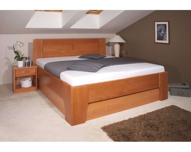 Manželská posteľ s úložným priestorom OLYMPIA 3, masív buk - čerešňa