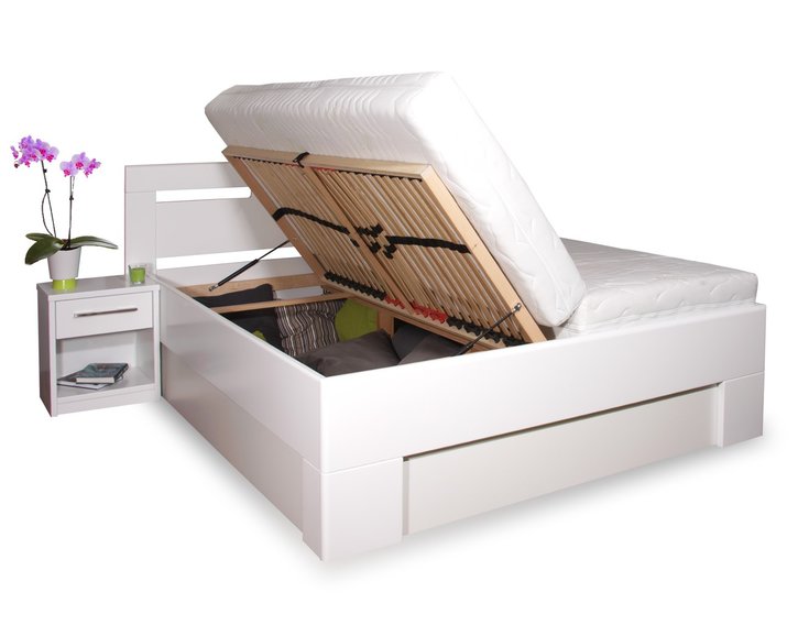 Posteľ s úložným priestorom VAREZZA 5, masiv buk - morená biela