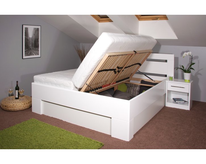 Posteľ s úložným priestorom VAREZZA 5, masiv buk - morená biela