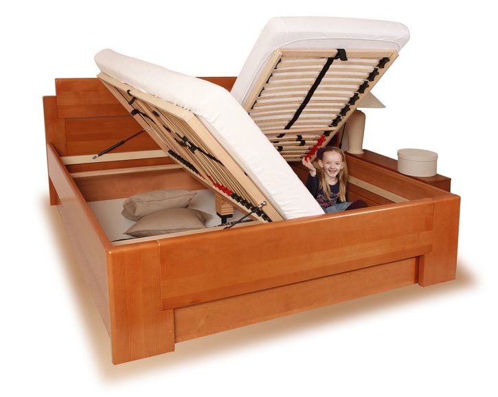 Posteľ z masivu s úložným priestorom DELUXE 1, masiv buk