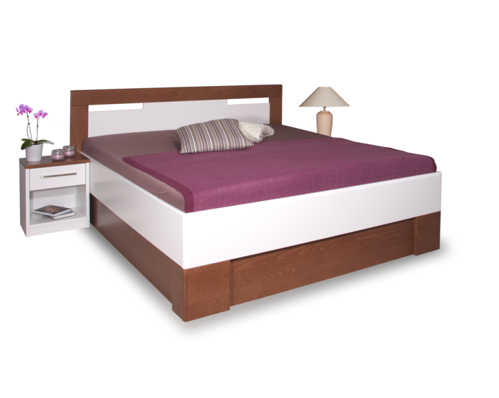 Posteľ z masivu VAREZZA 5 senior s úložným priestorom, masiv buk - morený orech-biela
