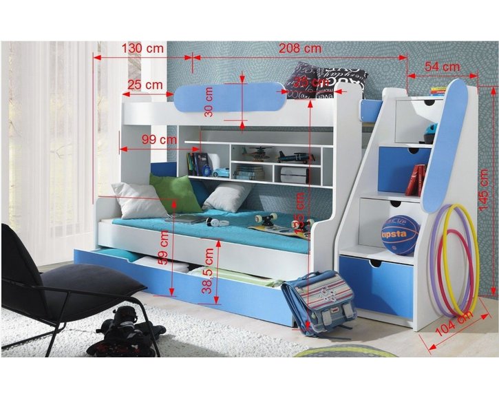 Detská poschodová posteľ so zábranou a úložným priestorom Sagi, lamino Detská poschodová posteľ so zábranou a úložným priestorom Sagi, lamino