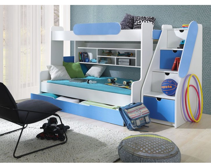 Detská poschodová posteľ so zábranou a úložným priestorom Sagi, lamino Detská poschodová posteľ so zábranou a úložným priestorom Sagi, lamino