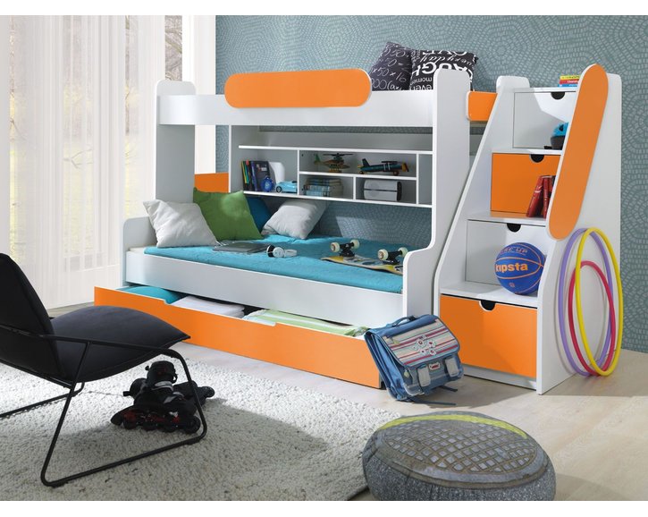 Detská poschodová posteľ so zábranou a úložným priestorom Sagi, lamino Detská poschodová posteľ so zábranou a úložným priestorom Sagi, lamino