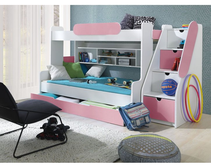 Detská poschodová posteľ so zábranou a úložným priestorom Sagi, lamino Detská poschodová posteľ so zábranou a úložným priestorom Sagi, lamino