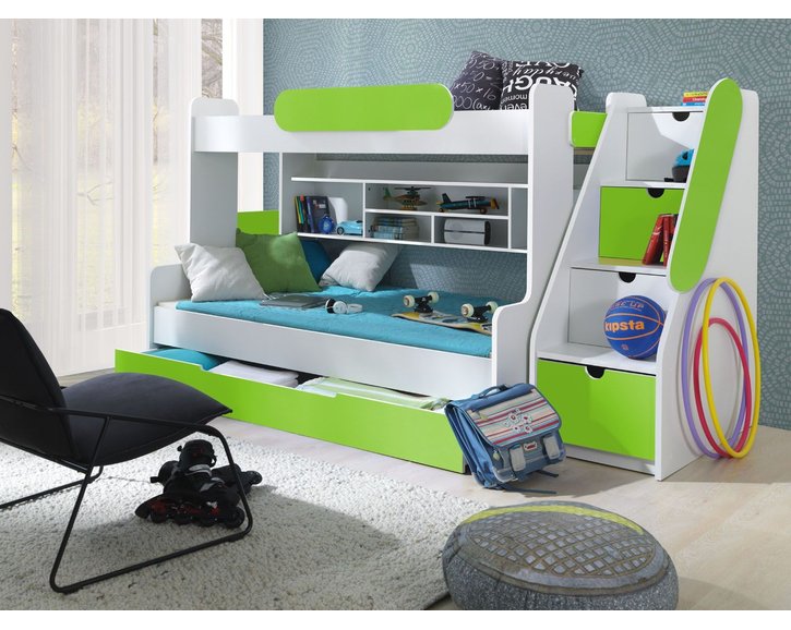 Detská poschodová posteľ so zábranou a úložným priestorom Sagi, lamino Detská poschodová posteľ so zábranou a úložným priestorom Sagi, lamino