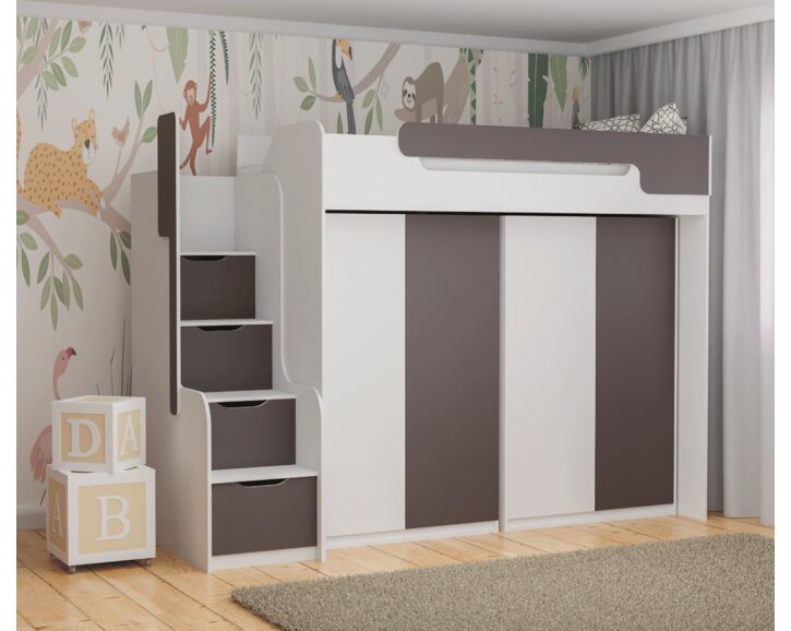Multifunkčná poschodová posteľ Dori so spodnou posteľou a skriňou, lamino biela/grafit Multifunkčná poschodová posteľ Dori so spodnou posteľou a skriňou, lamino biela/grafit