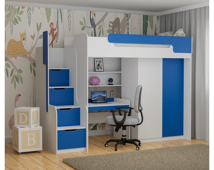 Multifunkčná poschodová posteľ Dori, lamino biela/modrá