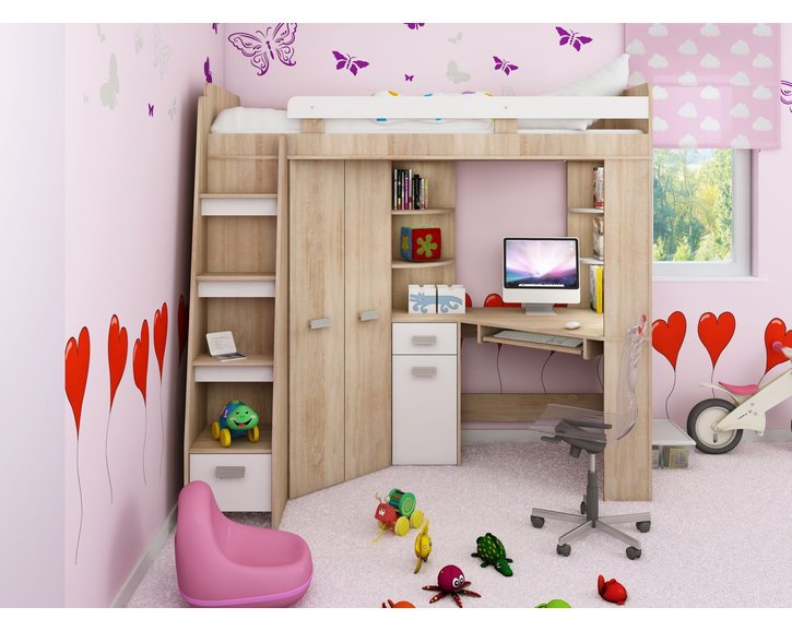 Multifunkčná posteľ Kity, lamino dub sonoma-biela