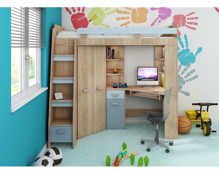 Multifunkčná posteľ Kity, lamino dub sonoma-modrá Multifunkčná posteľ Kity, lamino dub sonoma-modrá