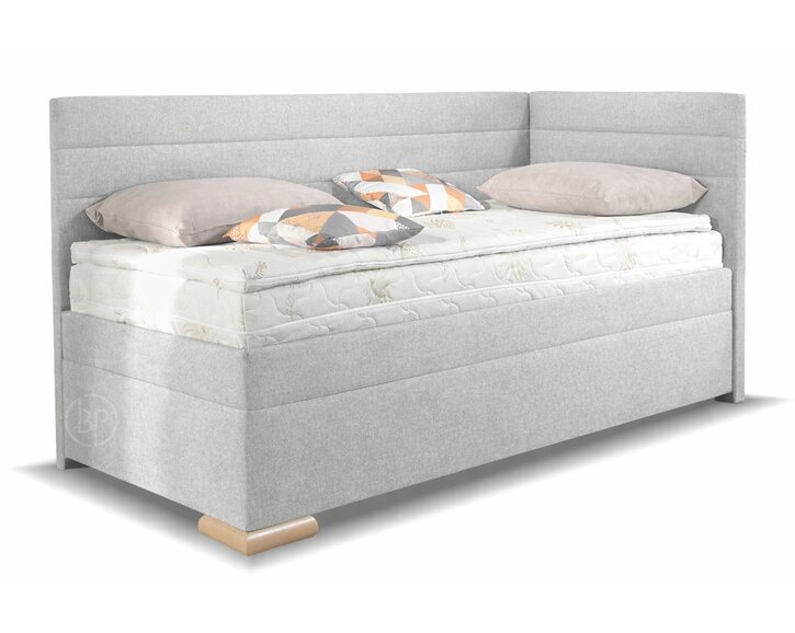 Rohová posteľ boxspring VENETO 80x200 pravá, s úložným priestorom, svetlosivá látka - pohľad č. 1
