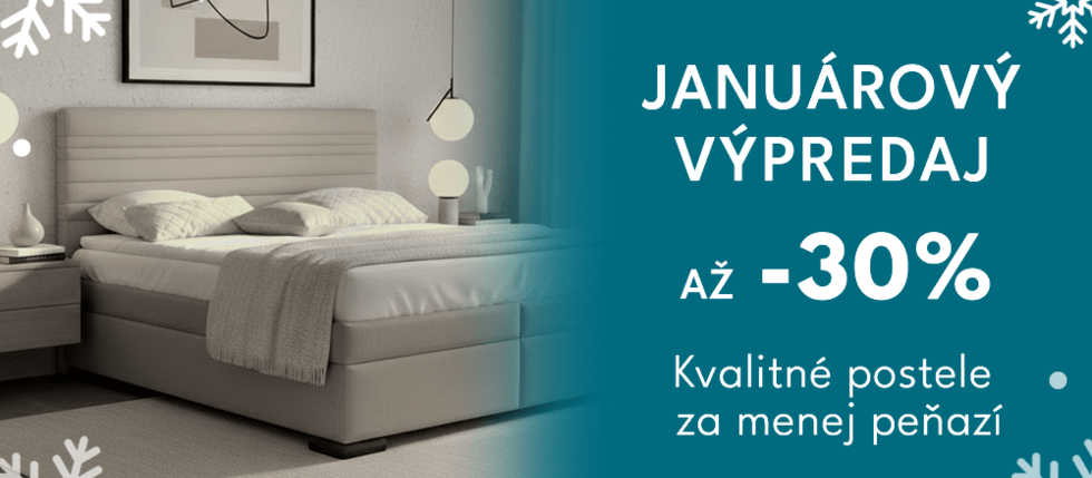 Januárový výpredaj na Bezvapostele.sk – zľavy až 30 % Januárový výpredaj na Bezvapostele.sk – zľavy až 30 %